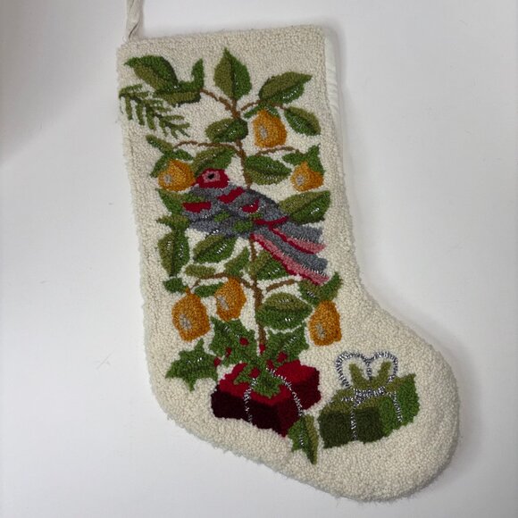 Unbranded Other - Partridge In A Pear Tree Latch Hook Christmas Stocking 17" Wool Face